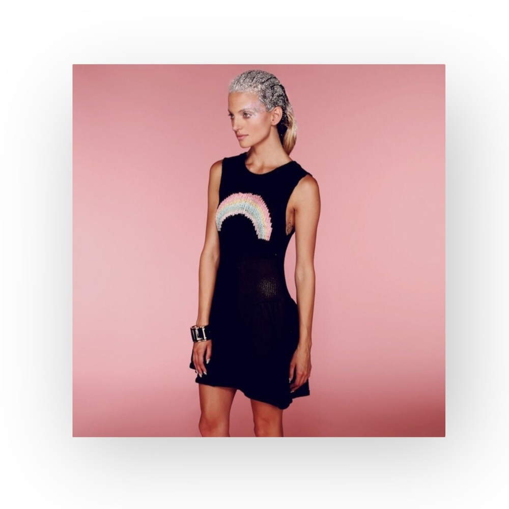 Deadstock: new Wildfox ☻ Little Rainbow Liv Knit Tank Mini Dress ☻︎ Black ☻︎ M - Picture 6 of 16